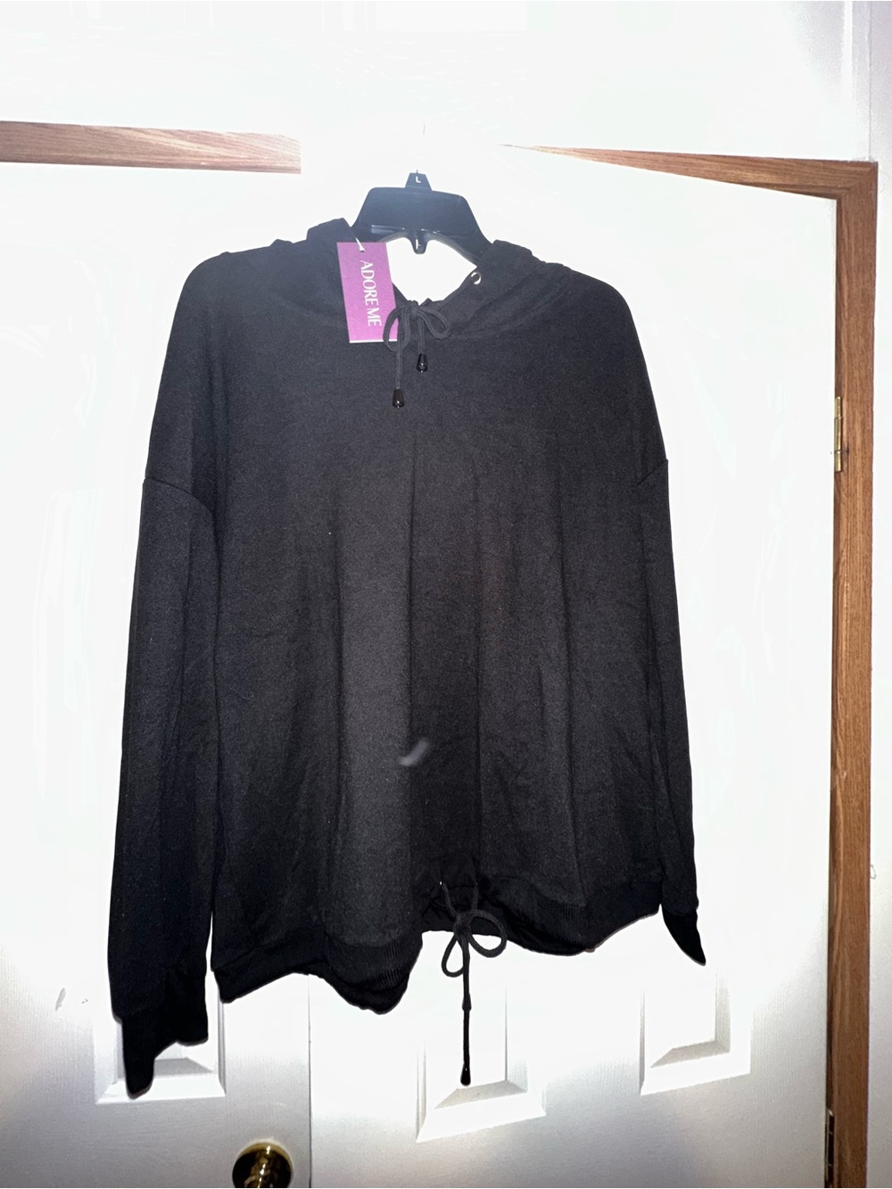 Black Hooded Drawstring Pullover with Tag